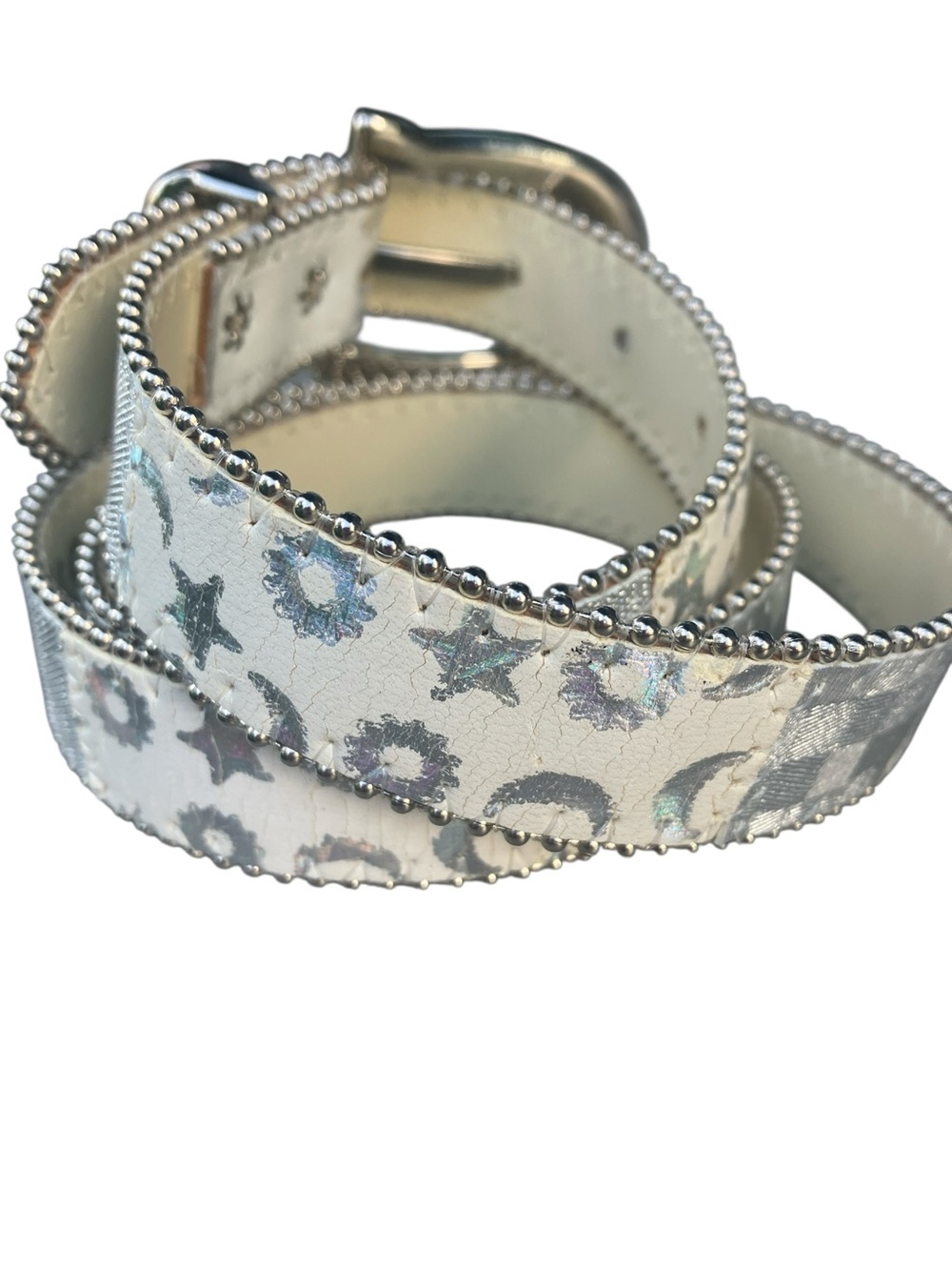 Vtg Elite Fresno CA Leather Belt M Western Space Cowgirl Boho Silver Horseshoe - Picture 5 of 9